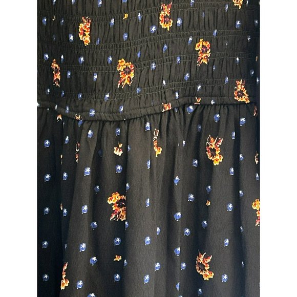 Free People Women's Black Floral Smocked Two Faces Mini Dress Sz Small Y2K Style - Picture 4 of 7